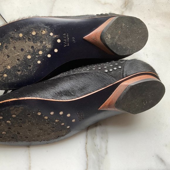 VALAS Hair On Black Laced Loafers with Gold metal Trim Lace Panel - Picture 6 of 6